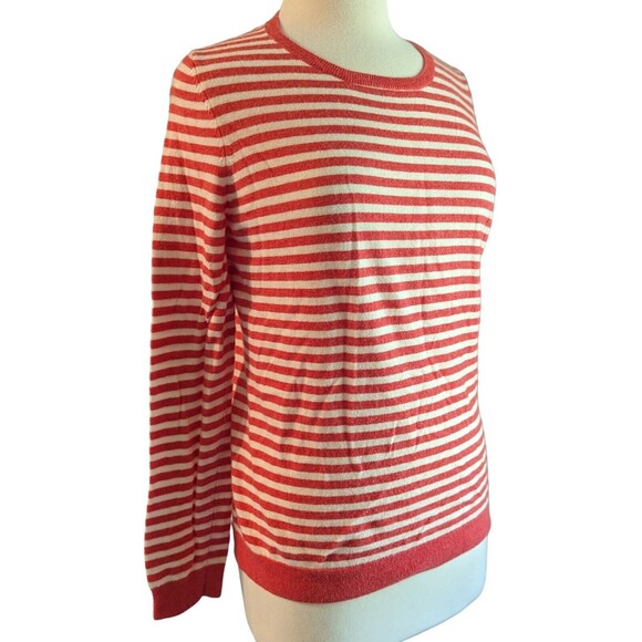 Talbots Women's Pink & White Stripe Wool Blend Lightweight Sweater Size Large - Picture 1 of 9